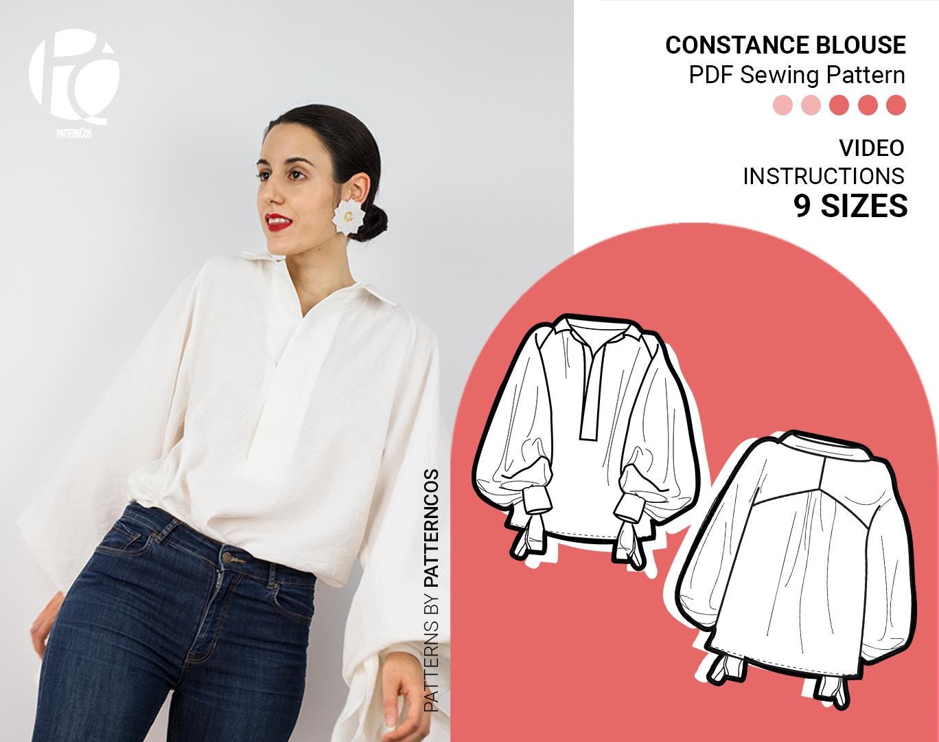 Puffy ranglan sleeve blouse sewing pattern | Pirate blouse pattern for women | Poet chemise pattern | Shirt | 9 SIZES | PDF Sewing pattern