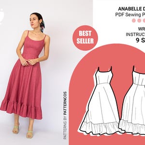 Patrón de vestido midi básico / Patrón de falda circular para mujer / Patrón de costura de vestido midi de boda fácil / 9 TALLAS / Patrón de costura en PDF