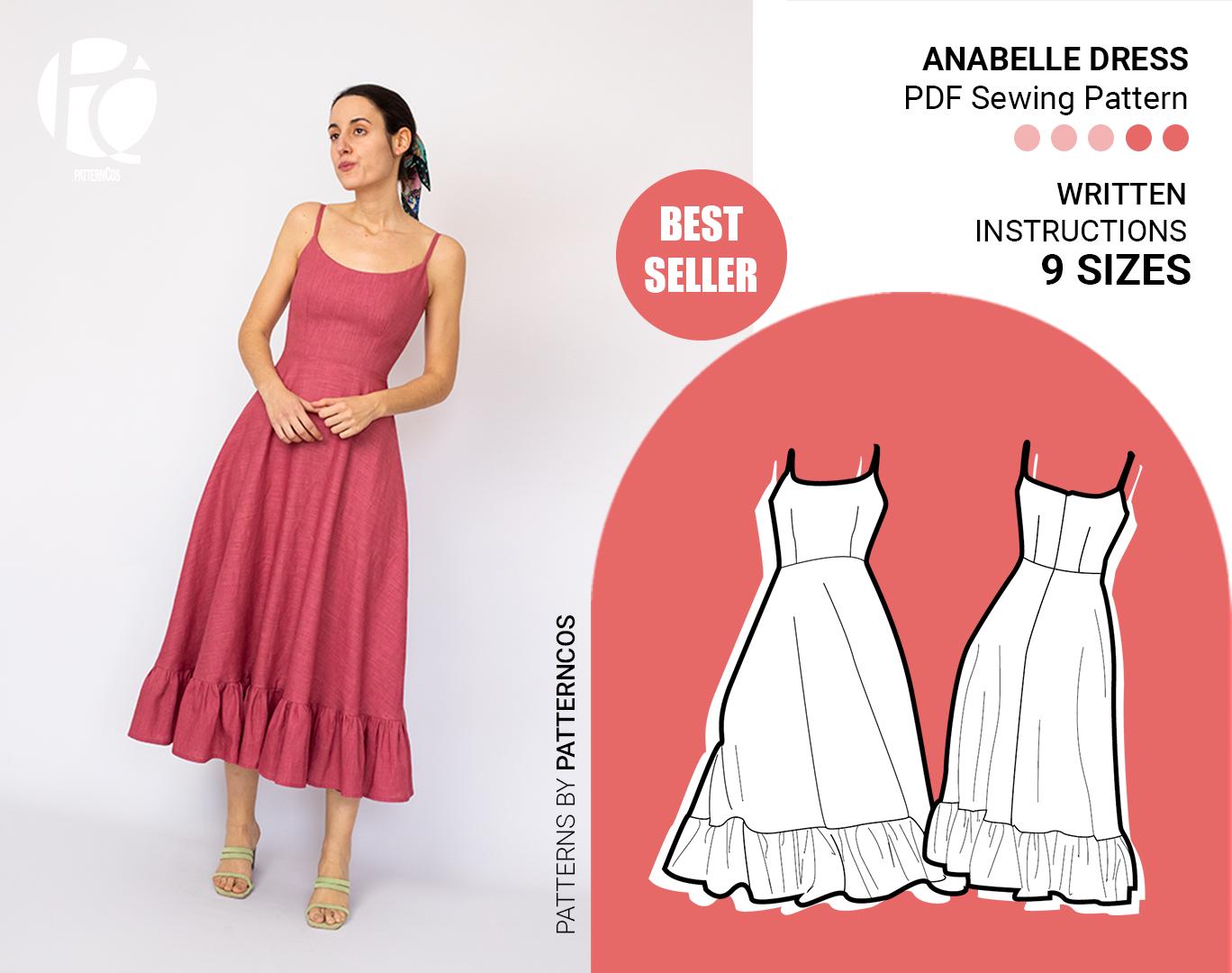 Basic midi dress pattern | Circular skirt pattern for women | Easy wedding midi dress sewing pattern  | 9 SIZES | PDF Sewing pattern