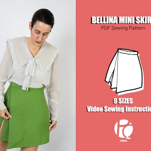 Bellina mini skirt sewing pattern | Slit skirt pattern | Wrap skirt pattern for women | Trendy skirt | 9 SIZES | PDF Sewing pattern