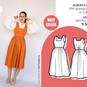 Midi dress sewing pattern rectangular neck | Easy gathered skirt pattern | Cottage milkmaid dress pattern | 9 SIZES | PDF Sewing pattern