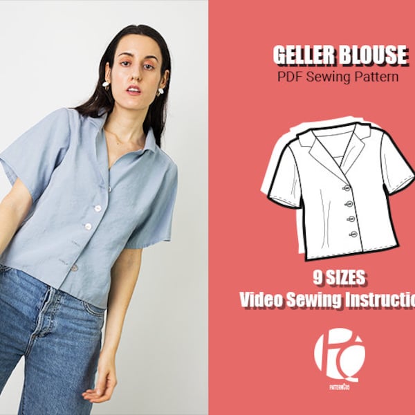 Patron de couture chemisier douillet | Modèle de chemise avec col à revers pour femme | Chemisier boutonné Geller | 9 TAILLES | Patron de couture numérique PDF