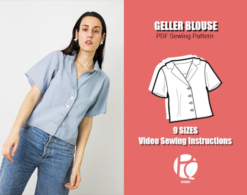 Cozy blouse sewing pattern Lapel collar shirt pattern for women Buttoned Geller Blouse 9 SIZES Digital PDF Sewing pattern image 1