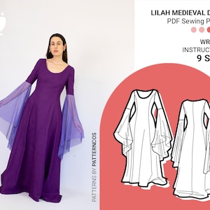 Medieval fantasy dress sewing pattern | Mystical fairy wedding dress pattern | Paneled dress pattern | 9 SIZES | PDF Sewing pattern