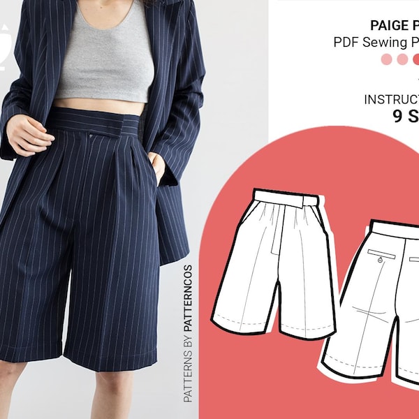 Paige bermuda pants sewing pattern | Suit trousers pattern for women | Elegant pants pattern with pockets | 9 SIZES | PDF Sewing pattern
