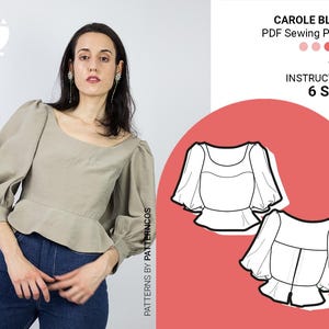 Romantic blouse sewing pattern | Puffy sleeve pattern | Cozy daily top pattern for women | 6 SIZES | Digital PDF Sewing pattern