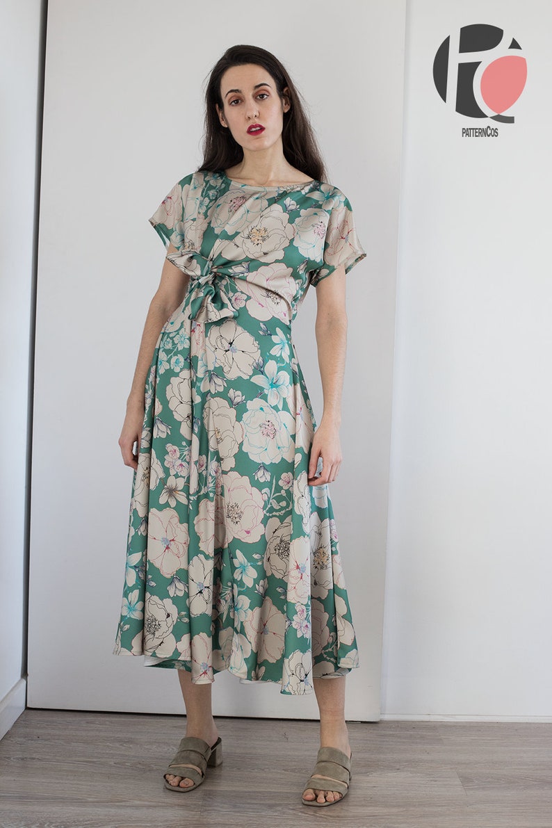 Patrón de vestido midi anudado / Patrón de vestido acampanado para mujer / Patrón de blusa drapeada anudada / Vestido cómodo / 6 TALLAS / Patrón de costura en PDF imagen 4