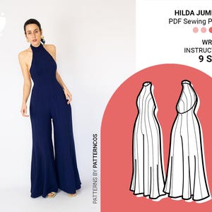 Modello di cucito per tuta elegante a pannelli / Modello di tuta da sposa per donna / Modello di tuta con scollo all'americana / 9 TAGLIE / Modello di cucito PDF