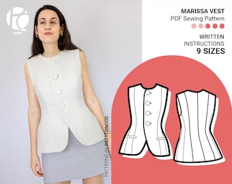 Classy vest sewing pattern | Old Money tailored vest pattern | Elegant buttoned waistcoat pattern for women | 9 SIZES |PDF Sewing pattern