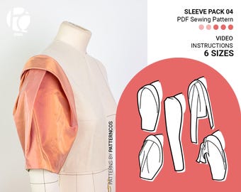 5 Kreative Ärmel Schnittmuster Paket | Lustige Ärmel Muster wie ein Designer | Kreatives Couture Ärmelmuster | 6 GRÖßEN | PDF Schnittmuster