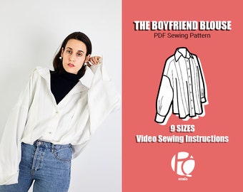 The Boyfriend  oversized buttoned-down shirt | 9 SIZES | PDF Sewing pattern