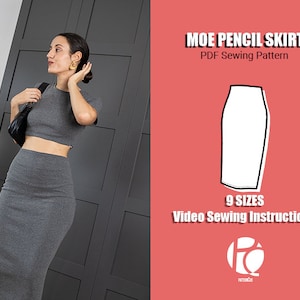 Elastic pencil skirt sewing pattern Midi high-waist skirt pattern Easy skirt pattern for women 9 SIZES PDF Sewing pattern image 1
