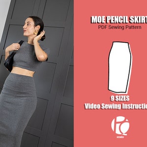 Elastic pencil skirt sewing pattern | Midi high-waist skirt pattern | Easy skirt pattern for women | 9 SIZES | PDF Sewing pattern