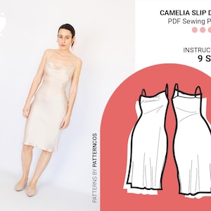 Camelia silk slip dress sewing pattern | French style midi dress pattern | Easy silky bias dress pattern  | 9 SIZES | PDF Sewing pattern