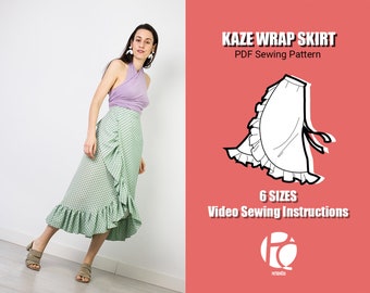 Kaze wrap skirt sewing pattern | Effortlessly midi skirt pattern for women | Summer flared skirt pattern | 6 SIZES | PDF Sewing pattern