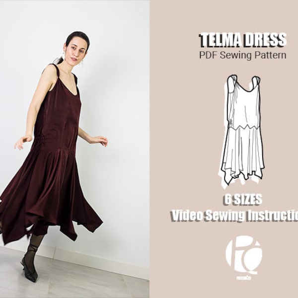 1920s flared skirt Telma dress. Art Deco Tweenties flapper dress | 6 SIZES | PDF Sewing pattern