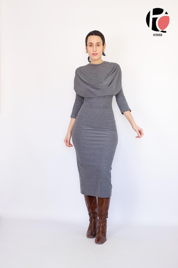 Elastic Knit Dress Sewing Pattern | Cowl Neck Dress Pattern | Drape Dress  Pattern for Women | 9 SIZES | PDF Sewing Pattern - Etsy Israel
