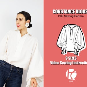 Puffy ranglan sleeve blouse sewing pattern | Pirate blouse pattern for women | Poet chemise pattern | Shirt | 9 SIZES | PDF Sewing pattern