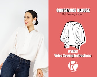 Puffy ranglan sleeve blouse sewing pattern | Pirate blouse pattern for women | Poet chemise pattern | Shirt | 9 SIZES | PDF Sewing pattern