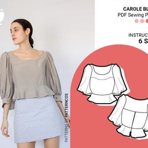 Modello di cucito per camicetta romantica / Modello per maniche a sbuffo / Modello per top comodo da giorno per donna / 6 TAGLIE / Modello di cucito digitale in PDF