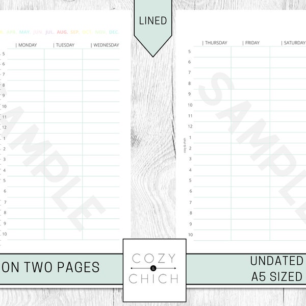 Weekly Planner Printable | Weekly Planner | Work Planner | WO2P | NEUTRAL | A5 | INSTANT DOWNLOAD | 2021 Calendar, Non-Dated, Lined