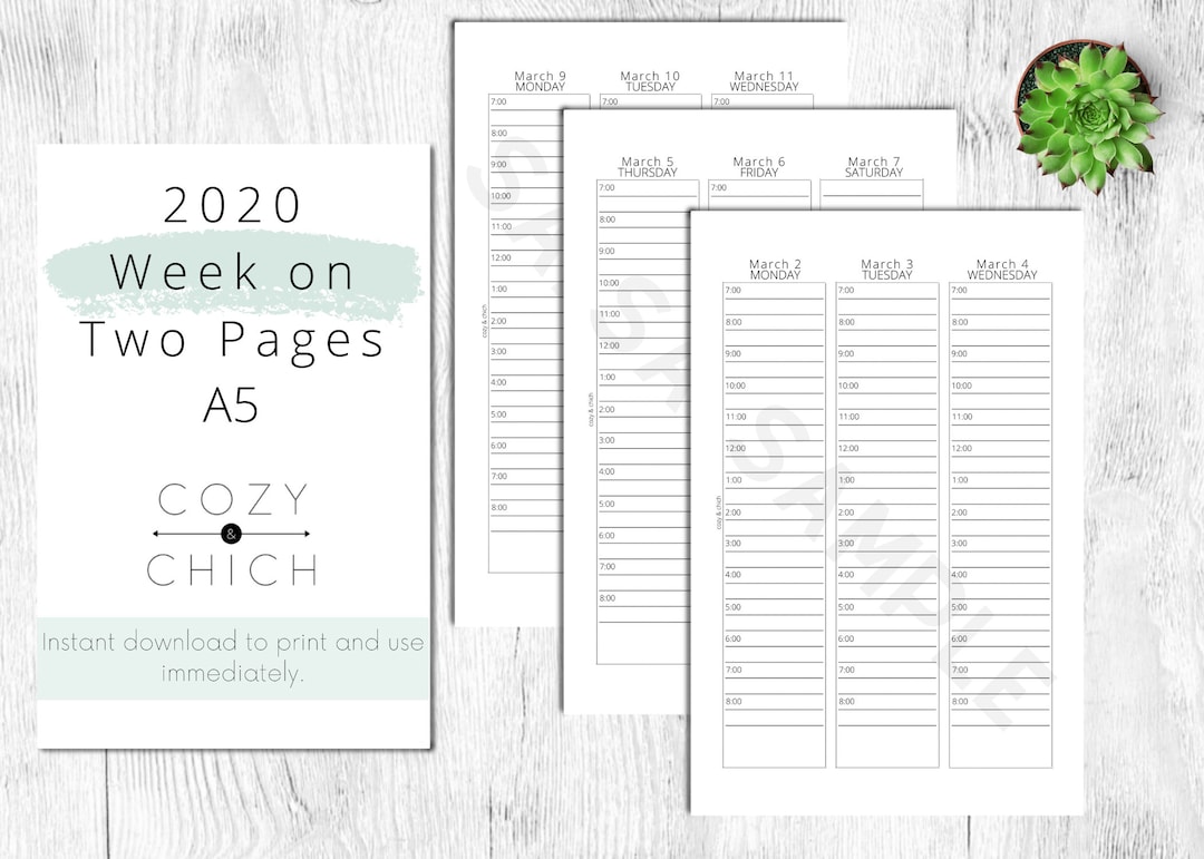 A5 Week on Two Pages | Instant Download | Weekly Planner | Planner ...