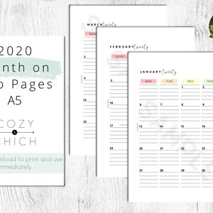 A5 Month on Two Pages | Instant Download | Monthly Planner | Planner Inserts | Monthly Insert | Month on Two Pages  Inserts | Monthly Pages