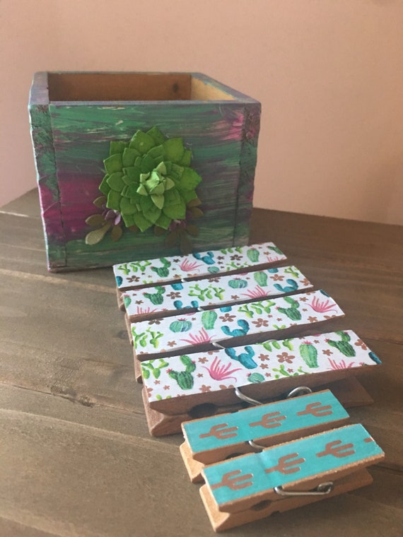 Cactus Desk Set Cactus Flower Clothespin Set Teachers Desk Etsy