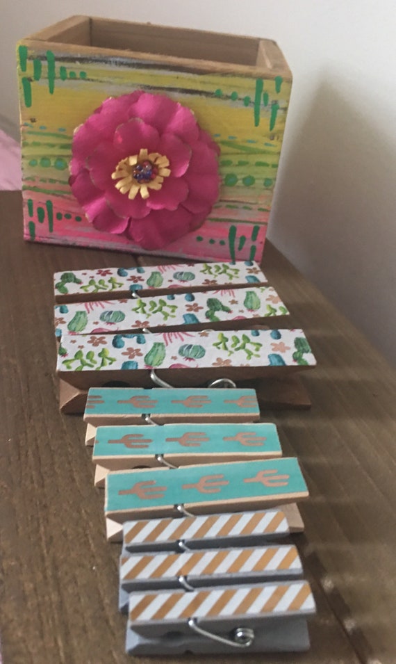 Cactus Desk Set Cactus Flower Clothespin Set Teachers Desk Etsy