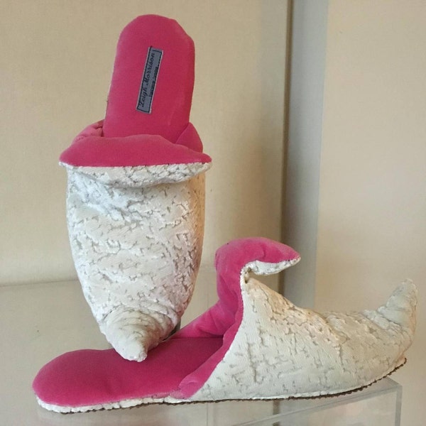 Velvet Slippers Hot Pink and Cream