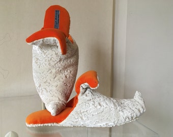 Babouche Velvet Slippers Orange Off white