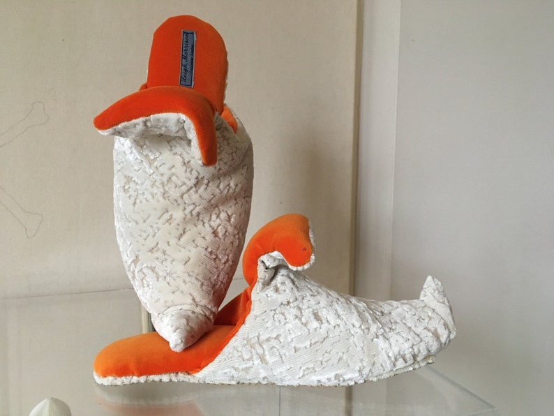 Babouche Velvet Slippers Orange Off white image 1