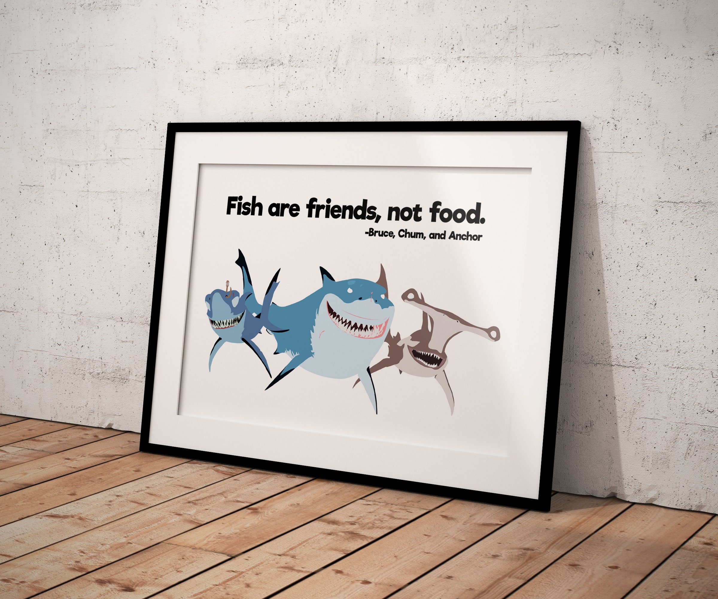 Fish Are Friends Not Food Poster Based On Bruce Chum and Etsy