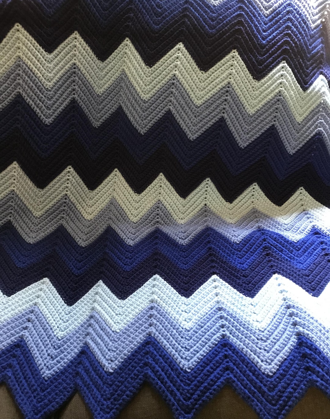 Zigzag Blanket Chevron Blanket Crochet Ripple Blanket Crochet Blue