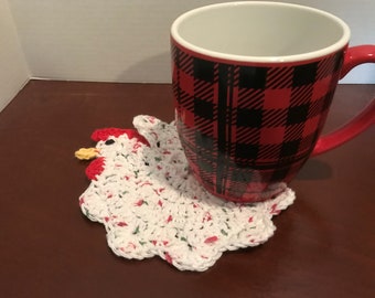 Crochet chicken dishcloth, coaster or decoration. measures 7 inches