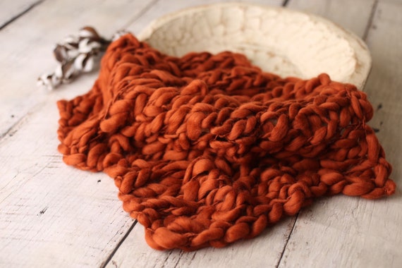 Auburn Layer Rust Chunky Blanket Thin and thick blanket Rust blanket  Bump blanket Orange Newborn Photography Prop