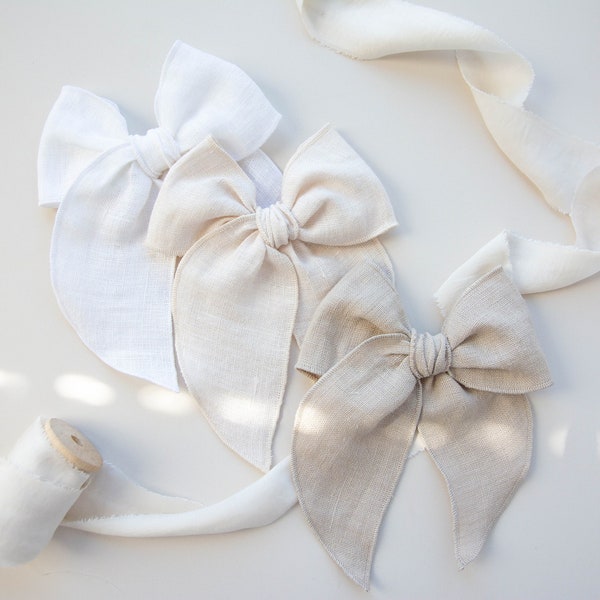 Linen Large Fable Bow, Linen Fable Bow, Pink Hair Bow, Fable Hair bow, Oversized Hair Bow, Baby Hair Bow, Pink Fable Bow