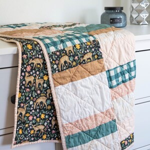 Fawn Floral Baby Quilt, Modern Baby Quilt, Patchwork Modern Quilt, Fawned for You