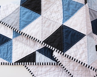 Lap Quilt blue with a modern theme Green Toddler or Baby Quilt white