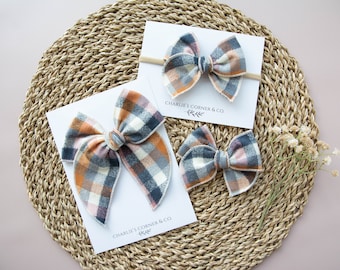 Fall Flannel Plaid Fable Bow, Fall Fable Bow, Fall Hair Bow,  Neutral Fall Fable Bow, Fable Hair bow