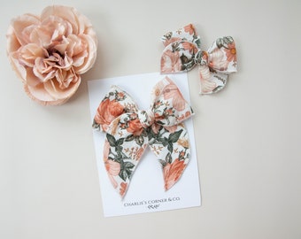 Vintage Pink Floral Gauze Bow, Valentine's Day Hair Bow,  Gauze Bow, Big Hair Bow, Fable Hair bow, Oversized Hair Bow, Baby Hair Bow