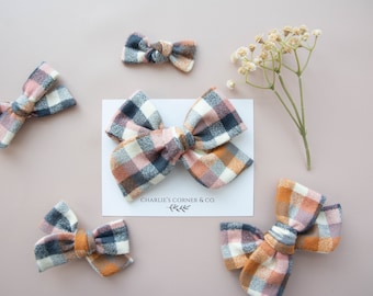 Fall Flannel Plaid Hair Bow, Fall Plaid Hair Bow, Neutral Fall Hair Bow, Fall Hair Bow, Pinwheel Hair Bow