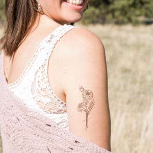 Illustrated October Birth Month Flower Temporary Tattoo / Marigold Floral Temporary Tattoo
