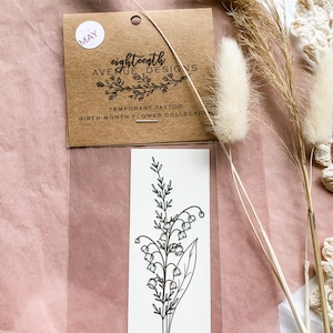 Illustrated May Birth Month Flower Temporary Tattoo / Lily of the Valley Floral Temporary Tattoo