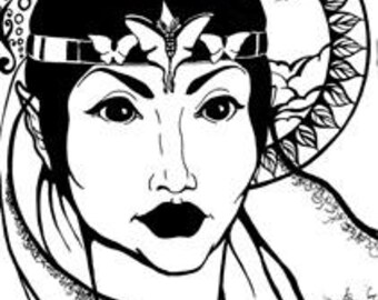 Queen of Swords Tarot Colouring Page – Mystical Adult Printable Sheet (Digital Download)