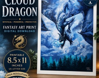 Cloud Dragon Printable Art | Fantasy Dragon Wall Decor | Mystical Painting