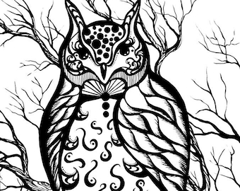 The Magician Owl Adult Colouring Printable Download