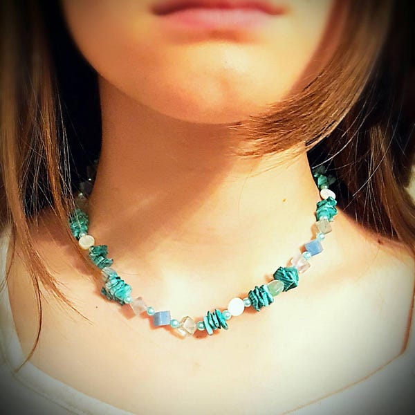 Hand-beaded Blue-Green Necklace