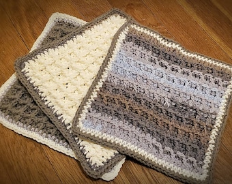Hand-Crocheted Dishcloth/Pot- holder in Grey Neutral