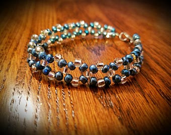 Hand-Beaded Blue Woven Style Bracelet